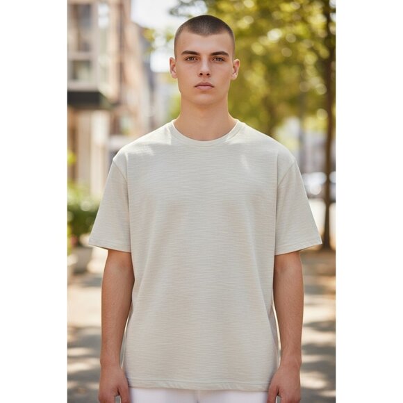 Goodfellow & Co Mens Beige Striped Crewneck T-Shirt Casual Short Sleeve Size XXL - Picture 2 of 10